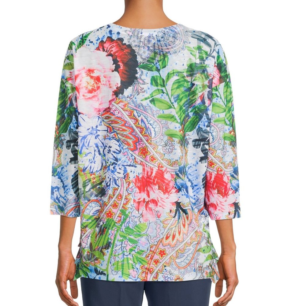Time and Tru Women's Hanky Hem Sublimation Top Size L - Picture 2 of 5